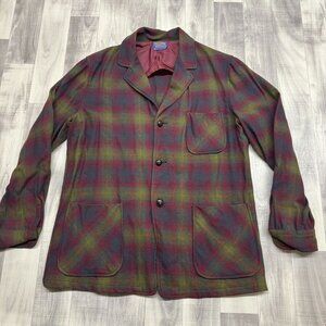 ✅ Mens L VTG Pendleton Plaid Shacket Jacket Button Up 100% Virgin Wool Southwest